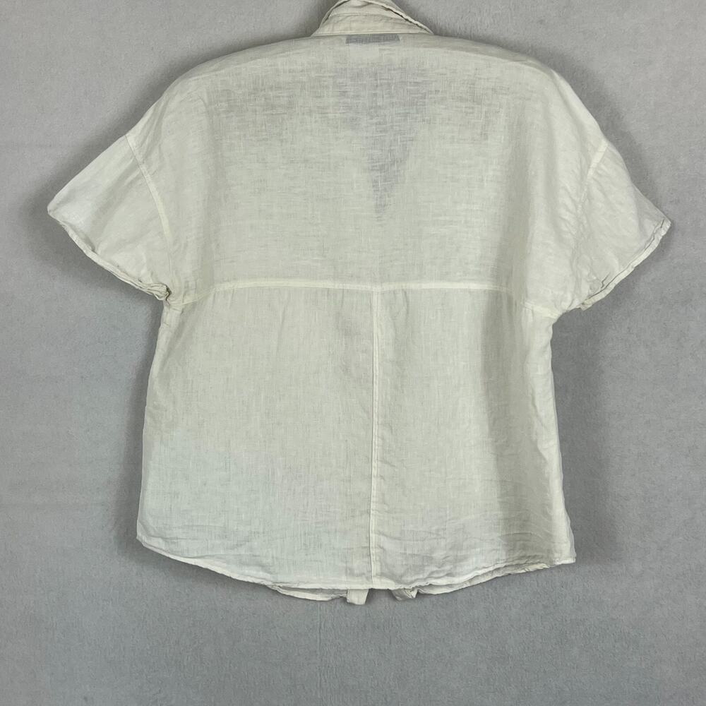 Zara Women's Medium White Linen Button Up Pocket Short Sleeve Cropped Blouse - Picture 2 of 7